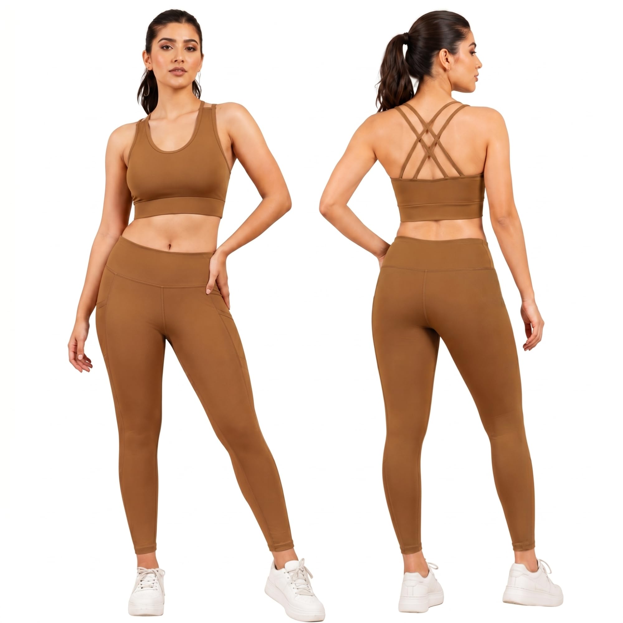 NINQ Compression Set for Women | Padded Sports Bra Set with Pocket